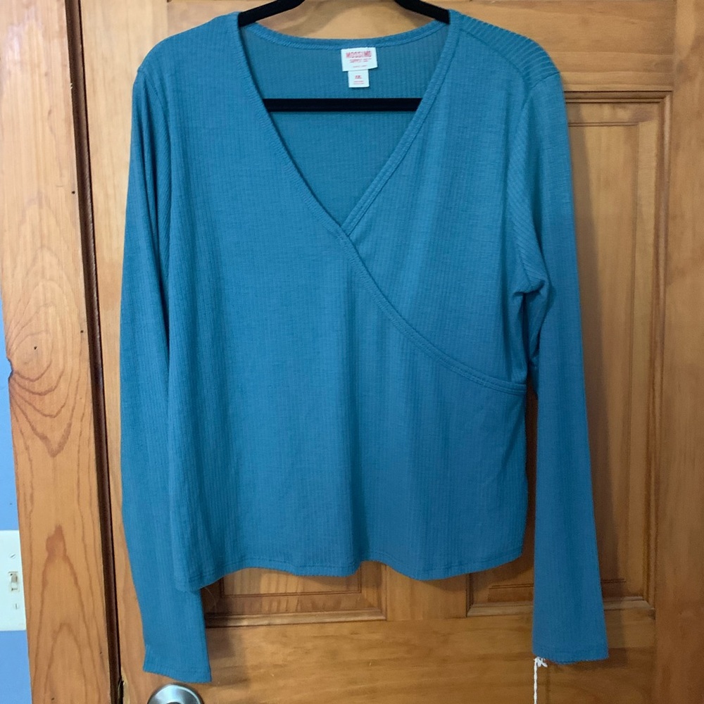 Mossimo Blue Ribbed Faux Wrap Shirt, NWT